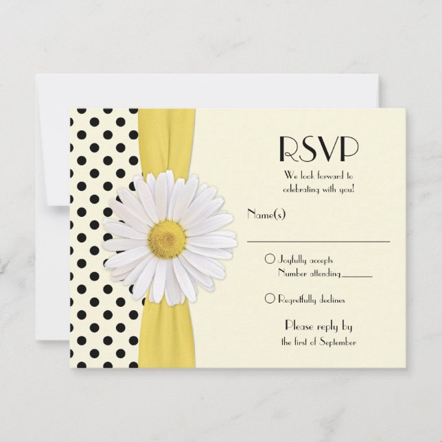Carte de réponse Daisy Black et Ivory Polka (Devant)