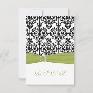 Carte de réponse Damask III verte, blanche et noir