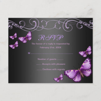 Carte de réponse d'anniversaire Papillon Violet/No