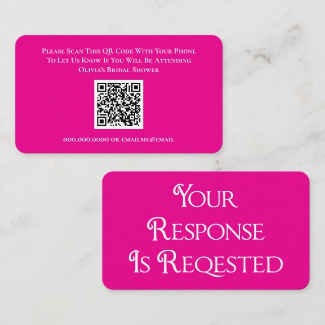 Carte de réponse de code QR Fête des mariées rose  (Devant / Derrière)