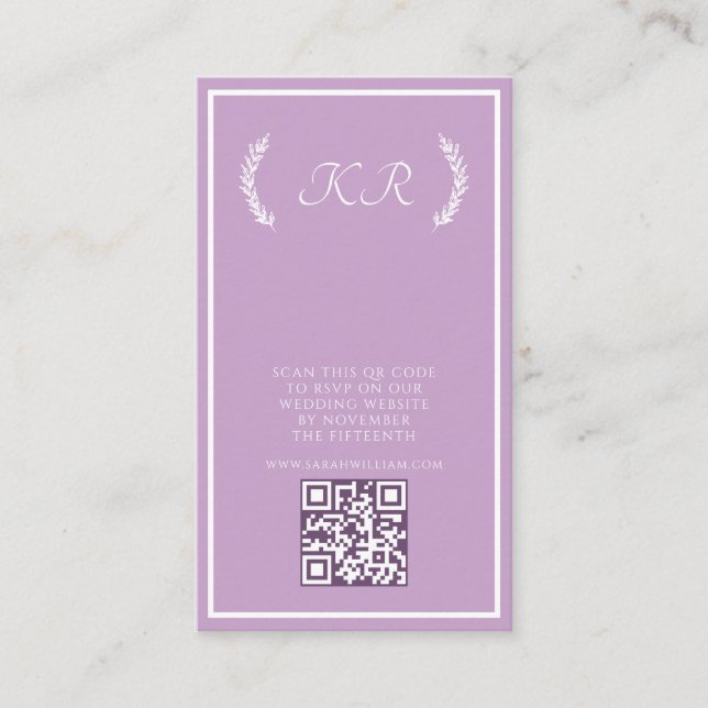 Carte de réponse de code QR Mariage violet (Devant)