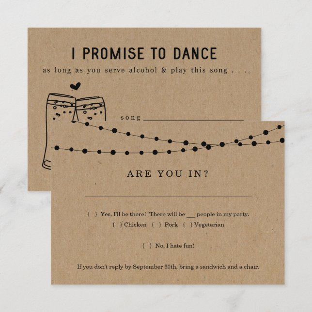 Carte de réponse de demande de chanson avec invita (Devant / Derrière)