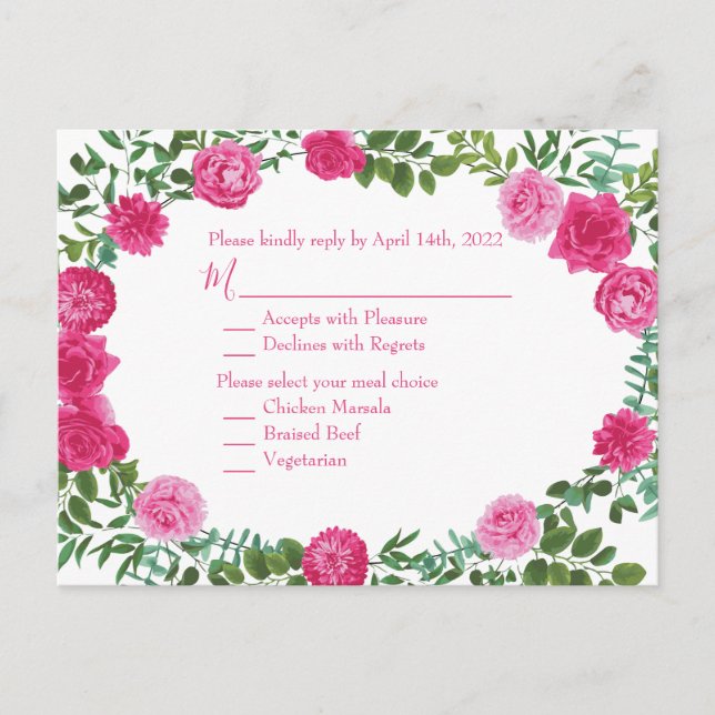 Carte de réponse de Faire-part de mariage rose vif (Devant)
