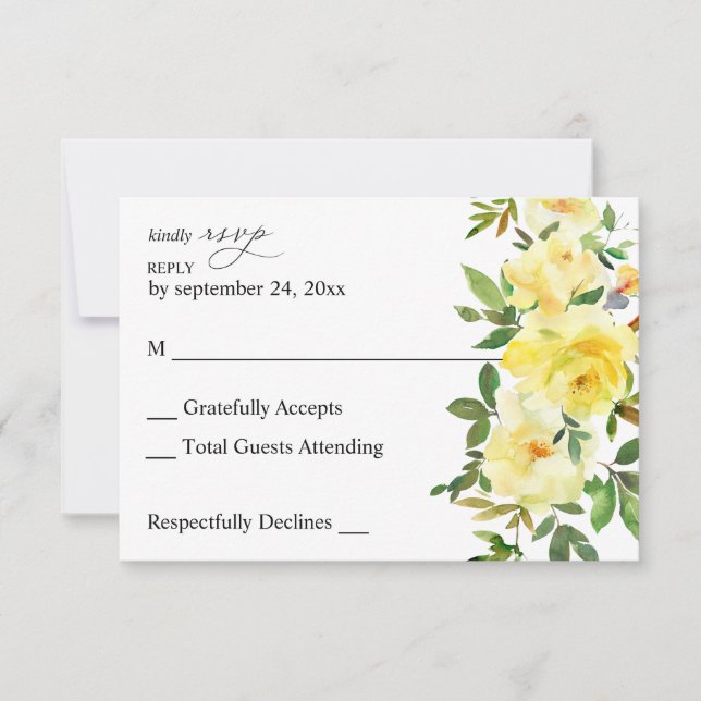 Carte de réponse de fleur jaune sans repas (Devant)