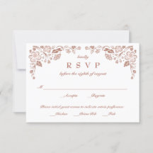 Carte de réponse de mariage à cadre florid or rose