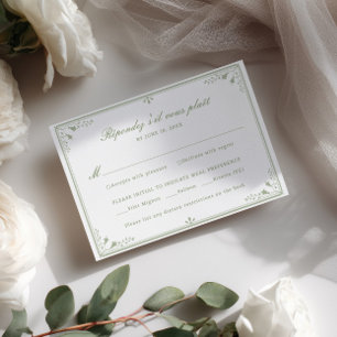Carte de réponse de mariage à cadre vintage vert s