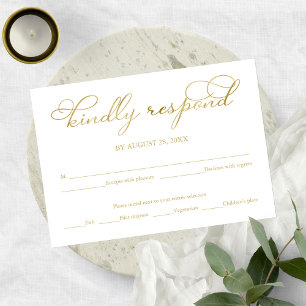 Carte de réponse de mariage à calligraphie dorée é