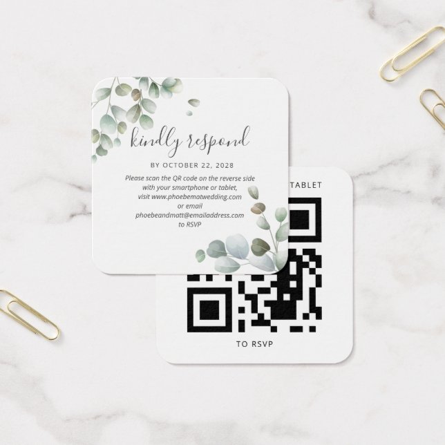 Carte de réponse de mariage à code QR avec feuilla (Bureau)