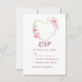 Carte de réponse de mariage à cœur floral rose aqu