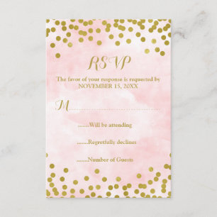 Carte de réponse de mariage à confettis dorés aqua