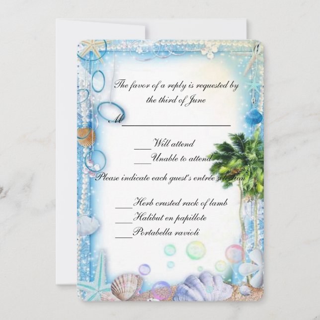 Carte de réponse de mariage à coquillages de plage (Devant)