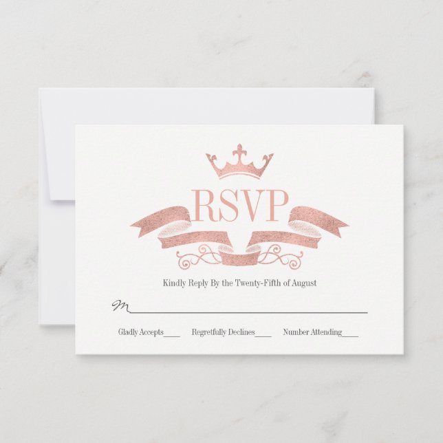 Carte de réponse de mariage à crête en or rose cla (Devant)
