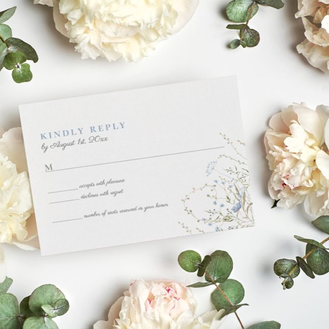 Carte de réponse de mariage à fleur sauvage bleue  (Créateur téléchargé)