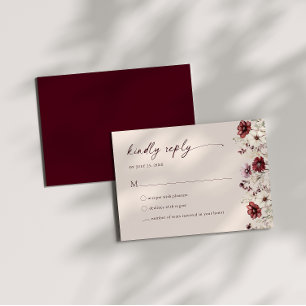 Carte de réponse de mariage à la fleur sauvage de