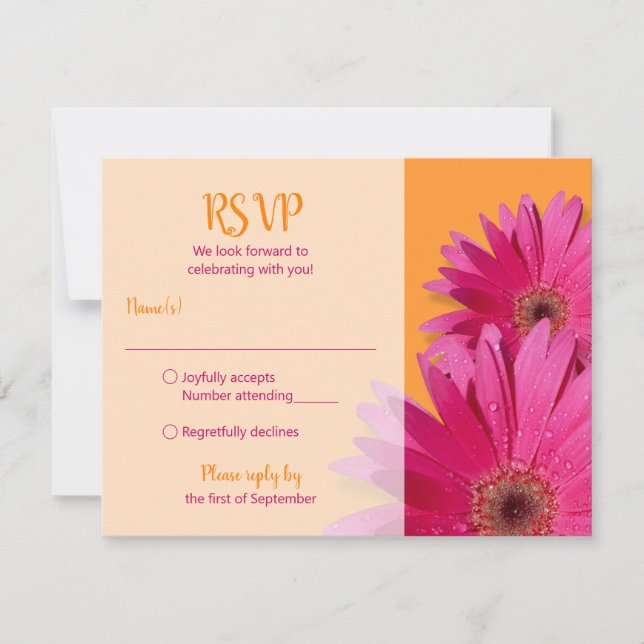Carte de réponse de mariage à la gerbera rose oran (Devant)