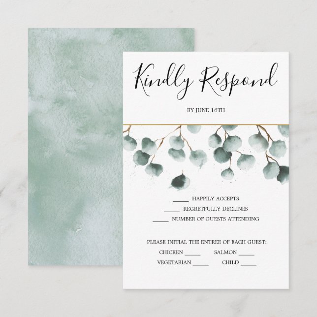 Carte de réponse de mariage à la verdure d'eucalyp (Devant / Derrière)