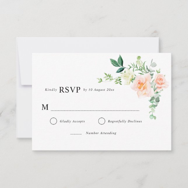 carte de réponse de mariage à la verdure florale d (Devant)