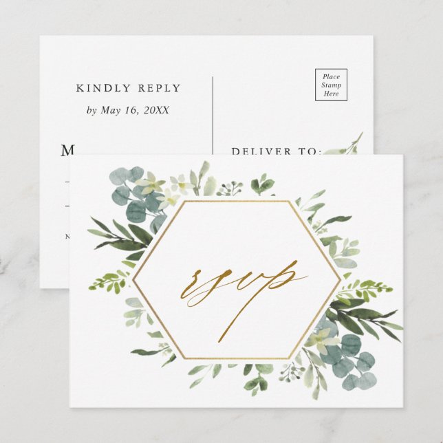 Carte de réponse de mariage à l'aquarelle avec hex (Devant / Derrière)