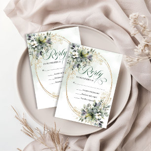 Carte de réponse de mariage à l'aquarelle botaniqu