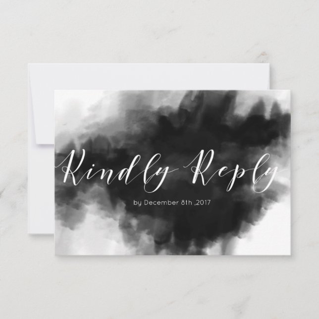 Carte de réponse de mariage à l'aquarelle noire go (Devant)