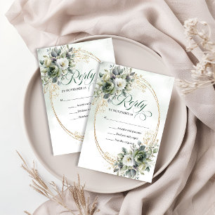 Carte de réponse de mariage à l'aquarelle verte et