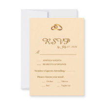 Carte de réponse de mariage à l'écriture dorée 