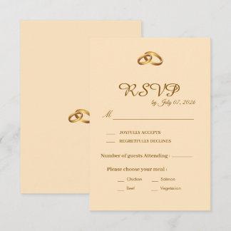 Carte de réponse de mariage à l'écriture dorée 