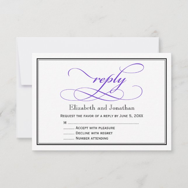 Carte de réponse de mariage à l'écriture violette  (Devant)
