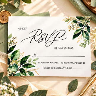 Carte de réponse de mariage à l'eucalyptus avec ve