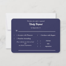 Carte de réponse de mariage à monogramme bleu mari