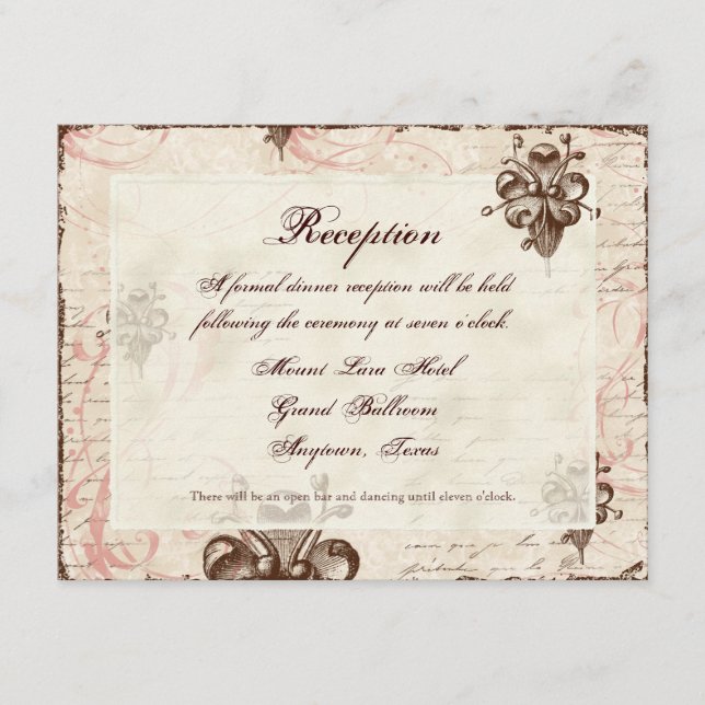 Carte de réponse de mariage à motif damassé au cho (Devant)