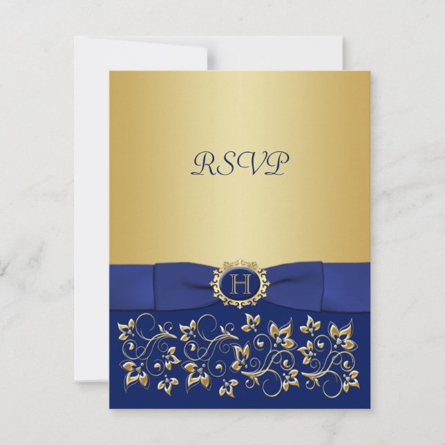 Carte de réponse de mariage à motif floral bleu et (Devant)