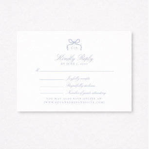 Carte de réponse de mariage à nœud bleu Monogram