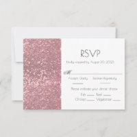 Carte de réponse de mariage à paillettes rose or