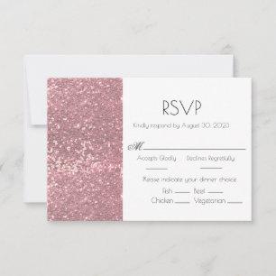 Carte de réponse de mariage à paillettes rose or