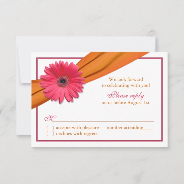 Carte de réponse de mariage à ruban orange et gerb (Devant)