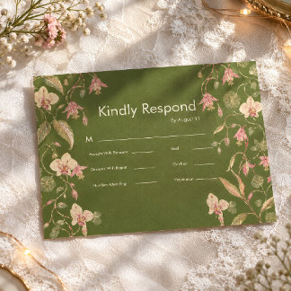 Carte de réponse de mariage à vigne fleurie verte
