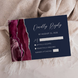 Carte de réponse de mariage Agate Bourgogne Bleu M