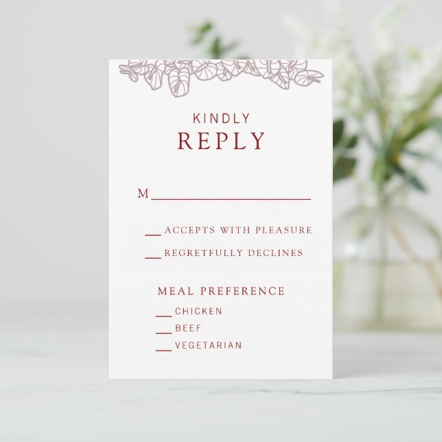 Carte de réponse de mariage Anthurium (Debout devant)