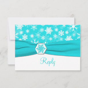 Carte de réponse de mariage Aqua, Blanc, Flocons d