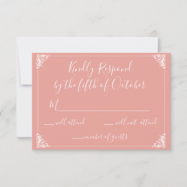 Carte de réponse de mariage au blush oré crête mon (Devant)