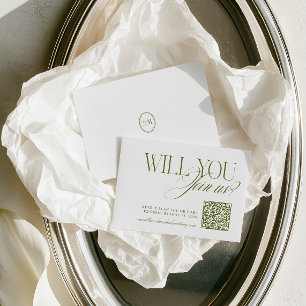 Carte de réponse de mariage au code QR vert olive