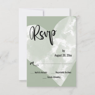 Carte de réponse de mariage au cœur de vert sauge