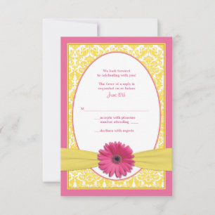 Carte de réponse de mariage au gérbera jaune rose