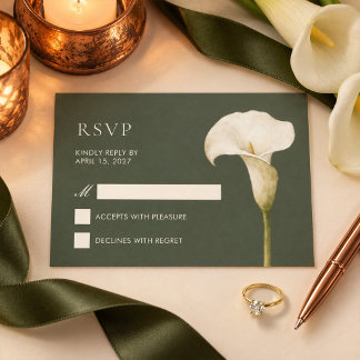 Carte de réponse de mariage au lys calla vert oliv