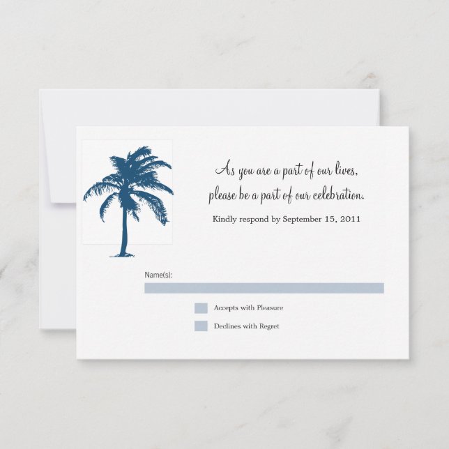 Carte de réponse de mariage au palmier bleu marine (Devant)