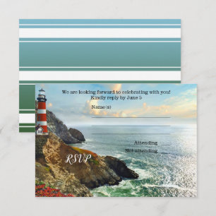 Carte de réponse de mariage au phare de la plage c