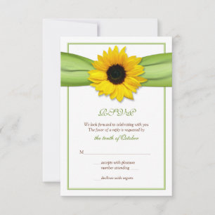 Carte de réponse de mariage au ruban tournesol
