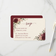 Carte de réponse de mariage automnal Burgundy Bloo