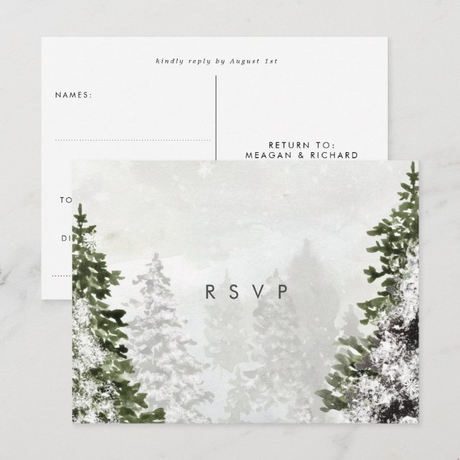 carte de réponse de mariage aux arbres de la forêt (Devant / Derrière)